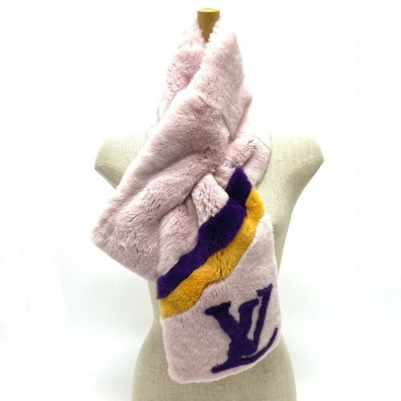 LOUIS VUITTON M70272 LV logo Écharpes Tippet fur Scarf silk / Rex Rabbit pink - Picture 4 of 10